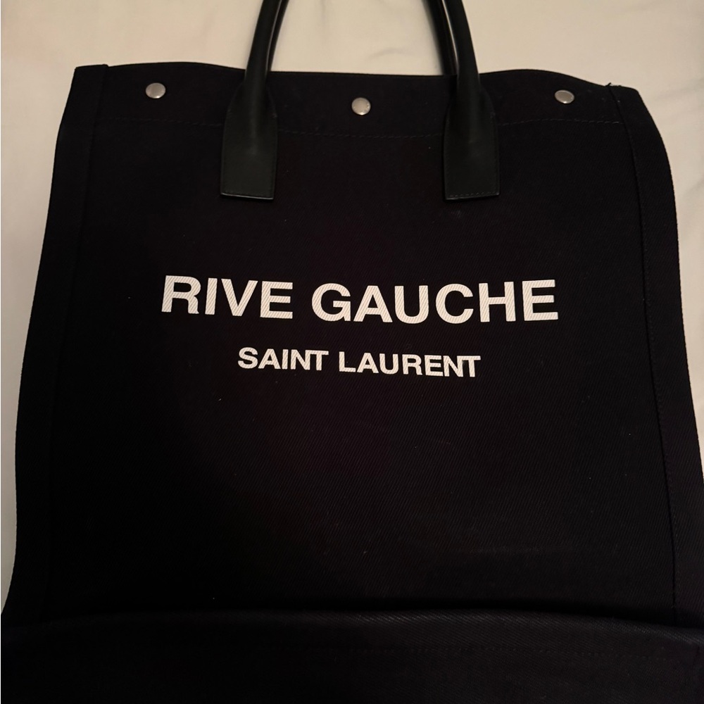 Saint Laurent Black Canvas Tote with Silver Hardware